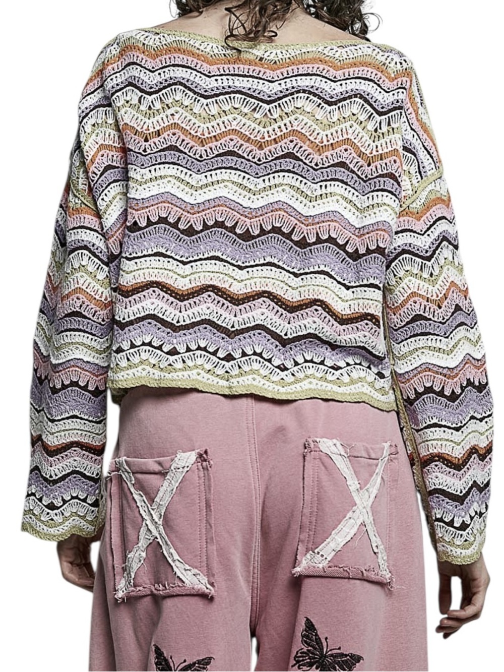 POL Multi Color Crochet Bell Sleeve Knit Top - Picture 5 of 7